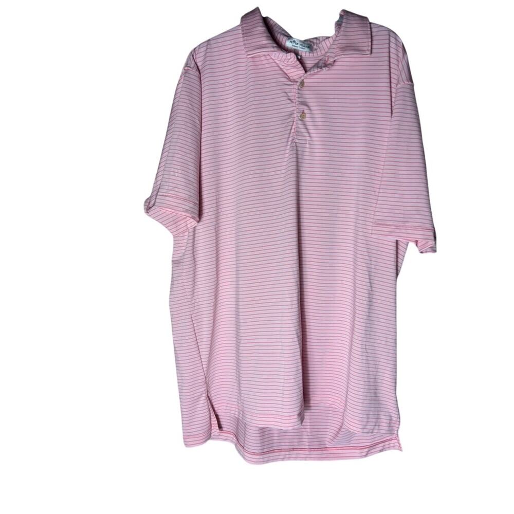 Peter Millar Summer Comfort Men’s XL Pink White Striped Golf Polo Shirt